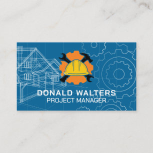 House Blue Prints   Gears   Construction Logo Business Card