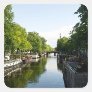 House Boats on Amsterdam Canal Square Sticker