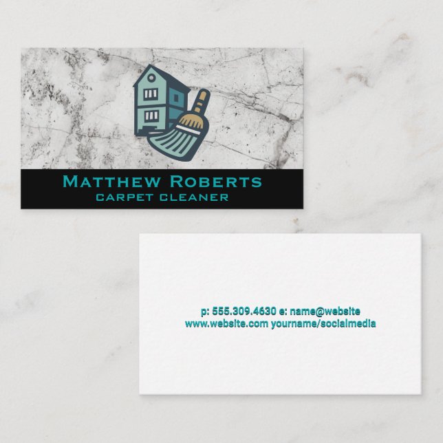 House Broom Logo | White Marble Business Card (Front/Back)