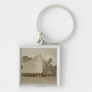 House Building in Samoa, c.1875 (sepia photo) Key Ring