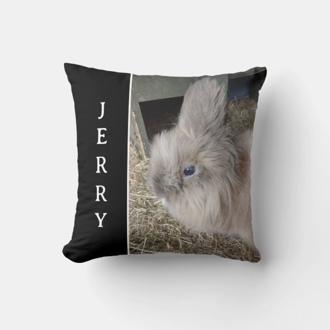 House Bunny Black Custom Photo and Name Throw Pill Cushion (Front)