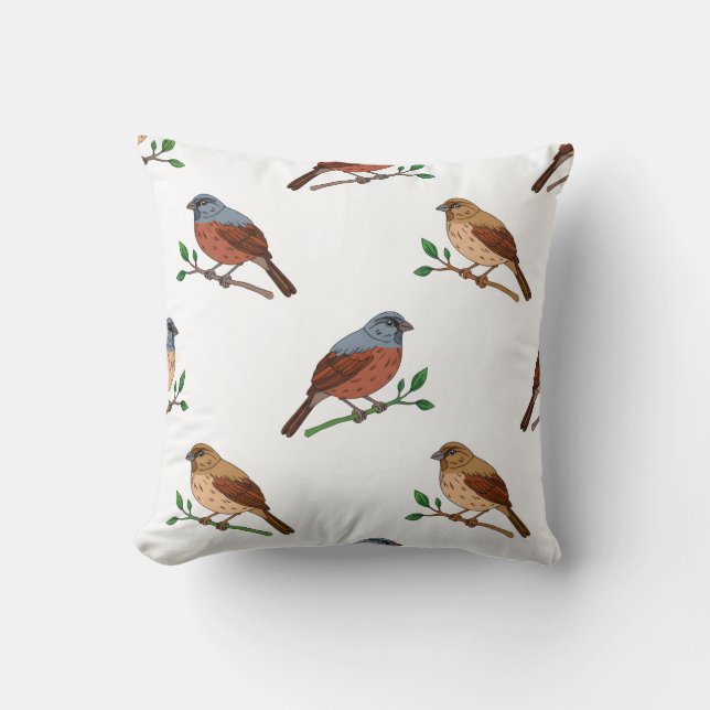 House Bunting Bird Pattern – Seamless Nature Desig Cushion (Front)