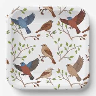 House Bunting Birds Square Motif Paper Plate