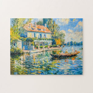 House by the lake with boat jigsaw puzzle