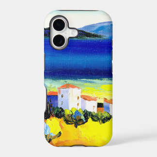 house by the sea colourful oil painting travel fun