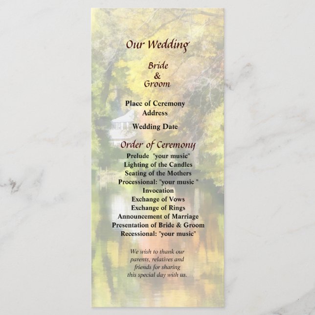 House by the Stream in Autumn Wedding Program (Front)