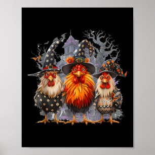 House Chickens Witch Halloween Spooky Autumn Fall Poster
