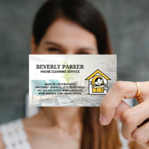 House Cleaner Logo Organised Living Room Business Card