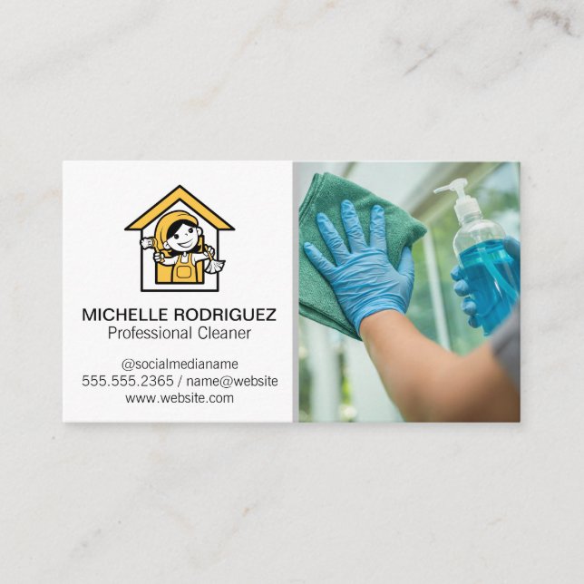 House Cleaner Logo | Window Cleaning Person Business Card (Front)