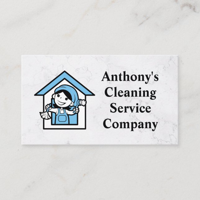 House Cleaner Mascot Logo | Maid Services Business Card (Front)