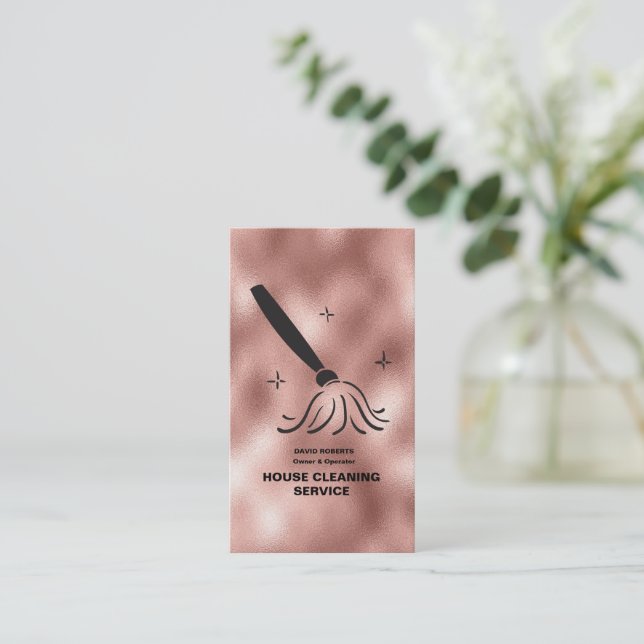 House Cleaner Rose Gold Cleaning Service Business Card (Standing Front)