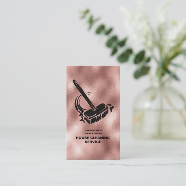 House Cleaner Rose Gold Cleaning Service  Business Card (Standing Front)