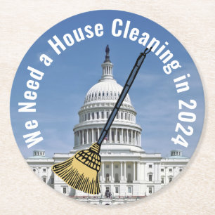 House Cleaning 2024 Election Round Paper Coaster