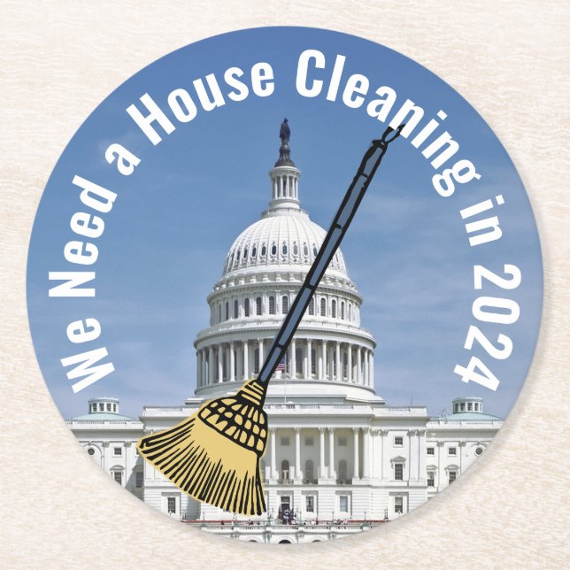 House Cleaning 2024 Election Round Paper Coaster (Front)