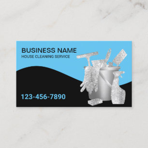 House Cleaning Auto Detailing Modern Silver & Blue Business Card