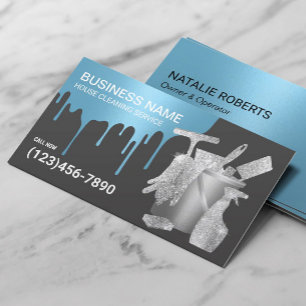 House Cleaning Blue Drips Maid Service Business Card