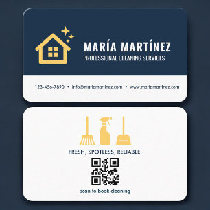 House Cleaning Blue QR Code Professional Business Card