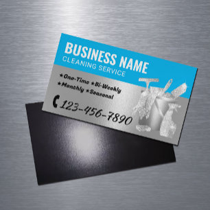 House Cleaning Blue & Silver Housekeeping Magnetic Business Card