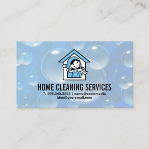 House Cleaning Cartoon Maid   Soap Bubbles Business Card