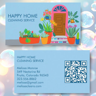 House Cleaning Cute Front Door Custom QR Code Business Card