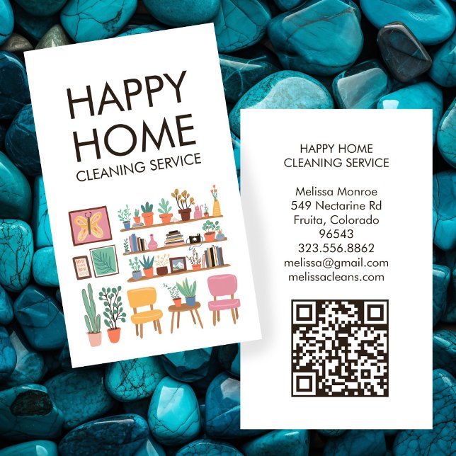 House Cleaning Cute Livingroom Art Custom QR Code Business Card (House Cleaning Cute Livingroom Art Custom QR Code Business Card
)