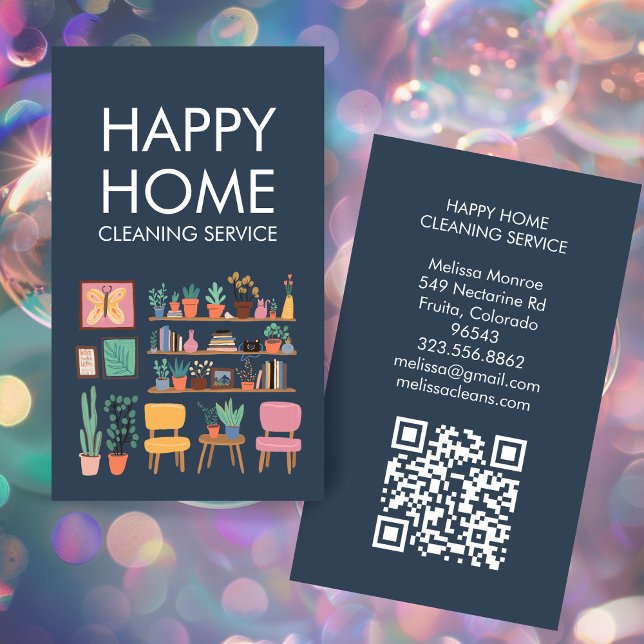 House Cleaning Cute Livingroom Art Custom QR Code Business Card (House Cleaning Cute Livingroom Art Custom QR Code Business Card
)