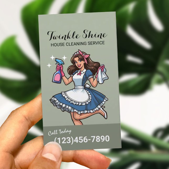 House Cleaning Elegant Sage Green Maid Service Business Card (Creator Uploaded)