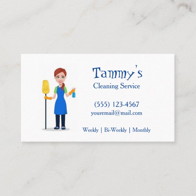 House Cleaning Girl Service Business Card (Front)