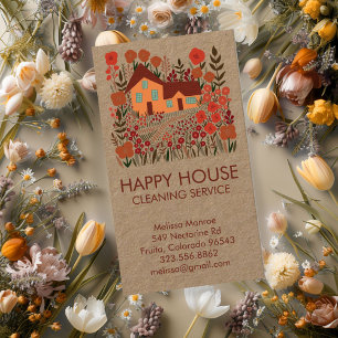 House Cleaning Home Service Floral Farmhouse Kraft Business Card