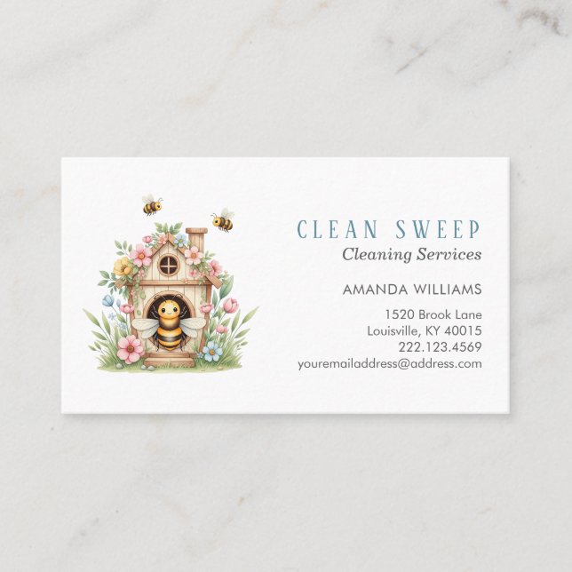 House Cleaning Home Services Bee Business Card (Front)