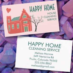 House Cleaning Home Services Charming Pink Green Business Card