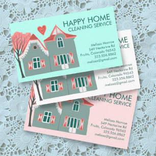 House Cleaning Home Services Charming Pink Green Business Card