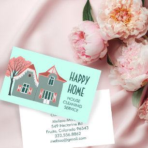 House Cleaning Home Services Charming Pink Green Business Card