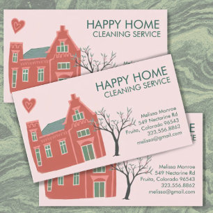 House Cleaning Home Services Charming Pink Green Business Card