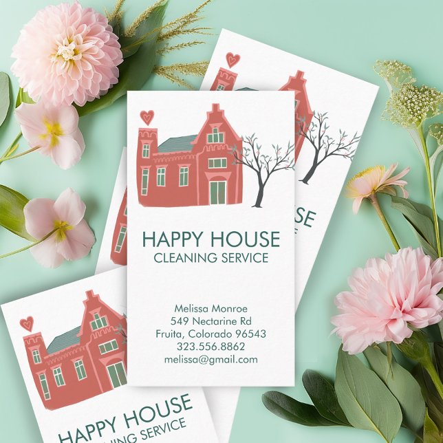 House Cleaning Home Services Charming Pink Green Business Card (House Cleaning Home Services Charming Pink Green Business Custom Card
)