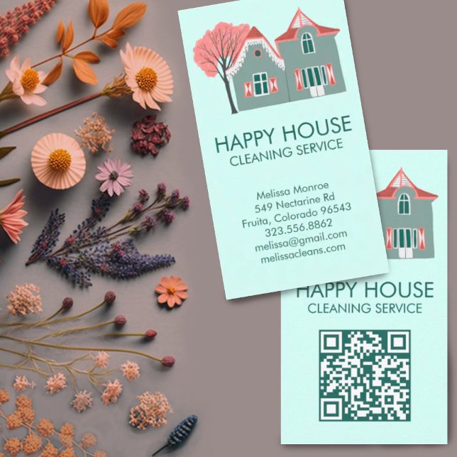 House Cleaning Home Services Charming QR Code Business Card (House Cleaning Home Services Charming QR Code Business Card, add your own text and link to customize)