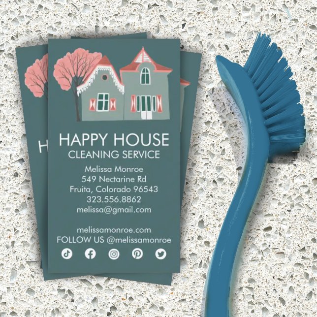 House Cleaning Home Services Charming Social Icons Business Card (Creator Uploaded)