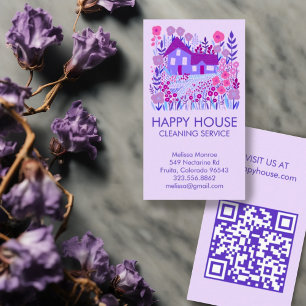 House Cleaning Home Services Floral Farmhouse QR  Business Card