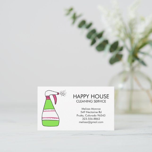 House Cleaning Home Services Supplies Spray Bottle Business Card (Standing Front)