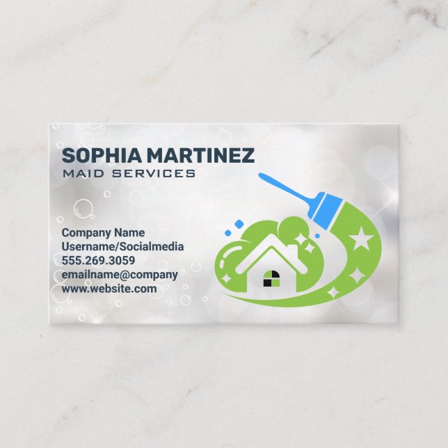 House Cleaning House Broom Logo Business Card (Front)