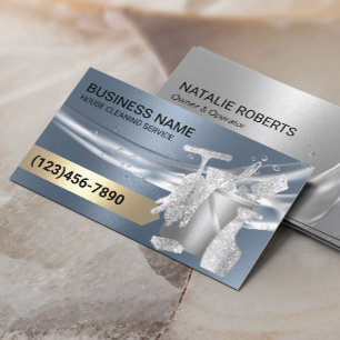 House Cleaning Housekeeping Modern Dusty Blue Business Card