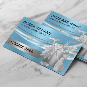 House Cleaning Housekeeping Modern Light Blue Business Card