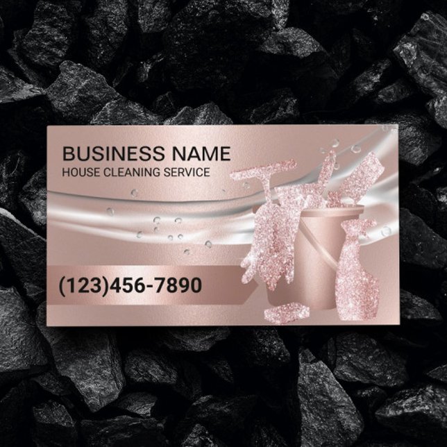 House Cleaning Housekeeping Modern Rose Gold  Business Card (Creator Uploaded)