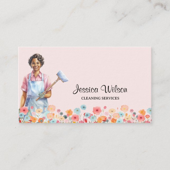 House Cleaning Housekeeping Retro Maid Service  Business Card (Front)