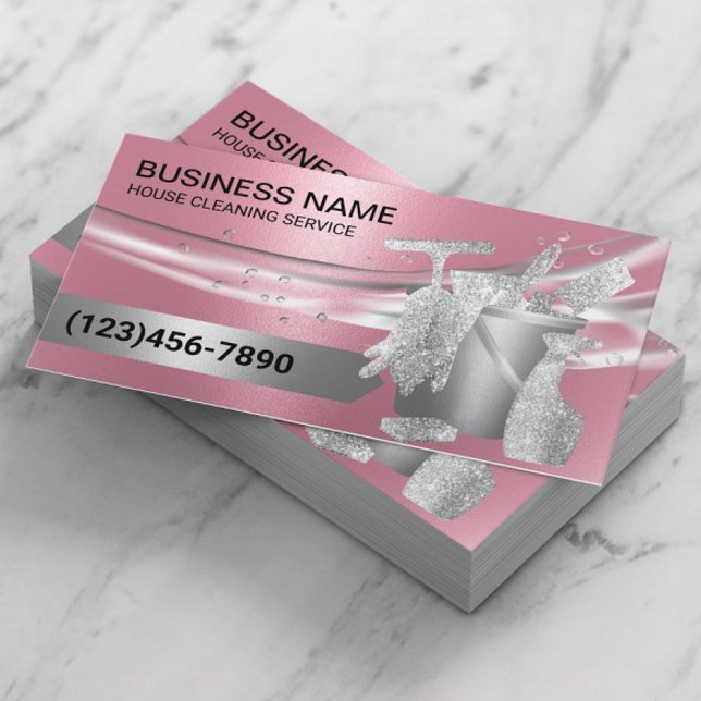 House Cleaning Housekeeping Service Modern Pink Business Card (Creator Uploaded)