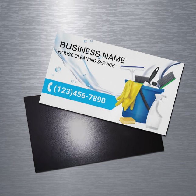 House Cleaning Housekeeping Service Water Flows Magnetic Business Card (Creator Uploaded)