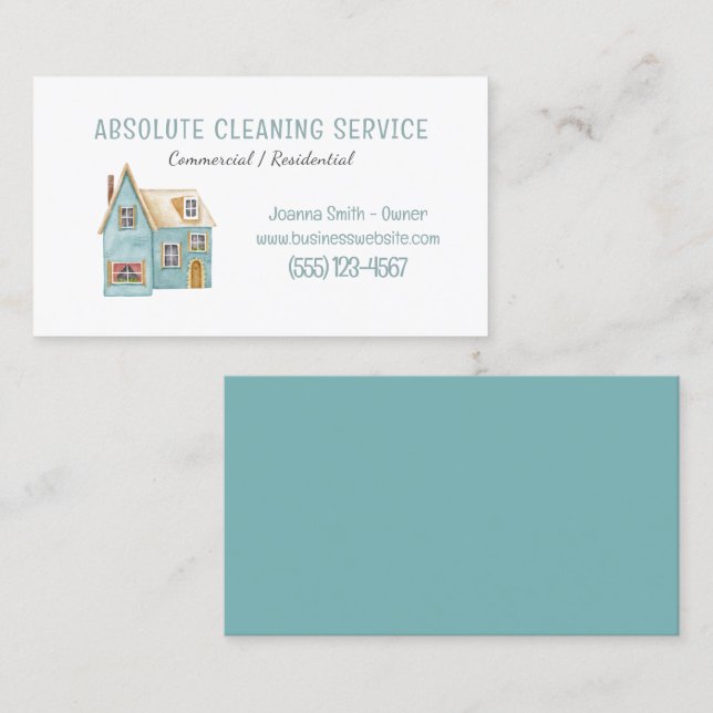 House Cleaning Housekeeping Service Watercolor Business Card (Front/Back)