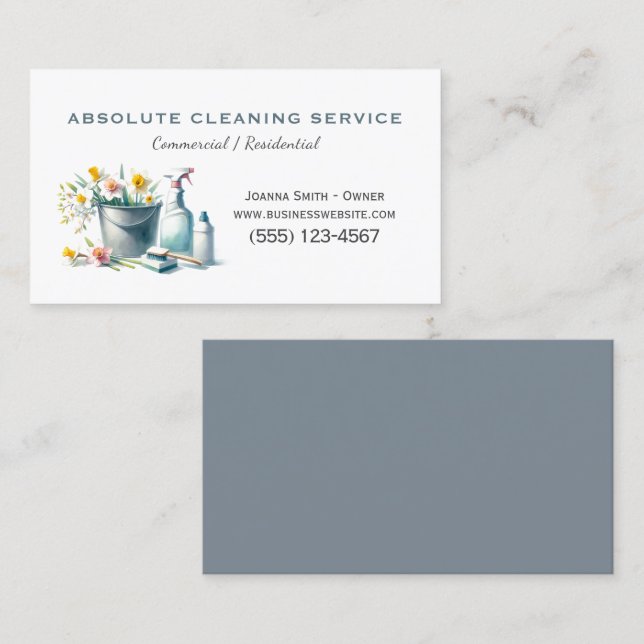 House Cleaning Housekeeping Service Watercolor Business Card (Front/Back)