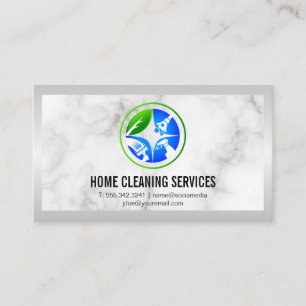House Cleaning Icons   Marble Metal Background Business Card