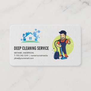 House Cleaning Logo Cleaning Guy Business Card